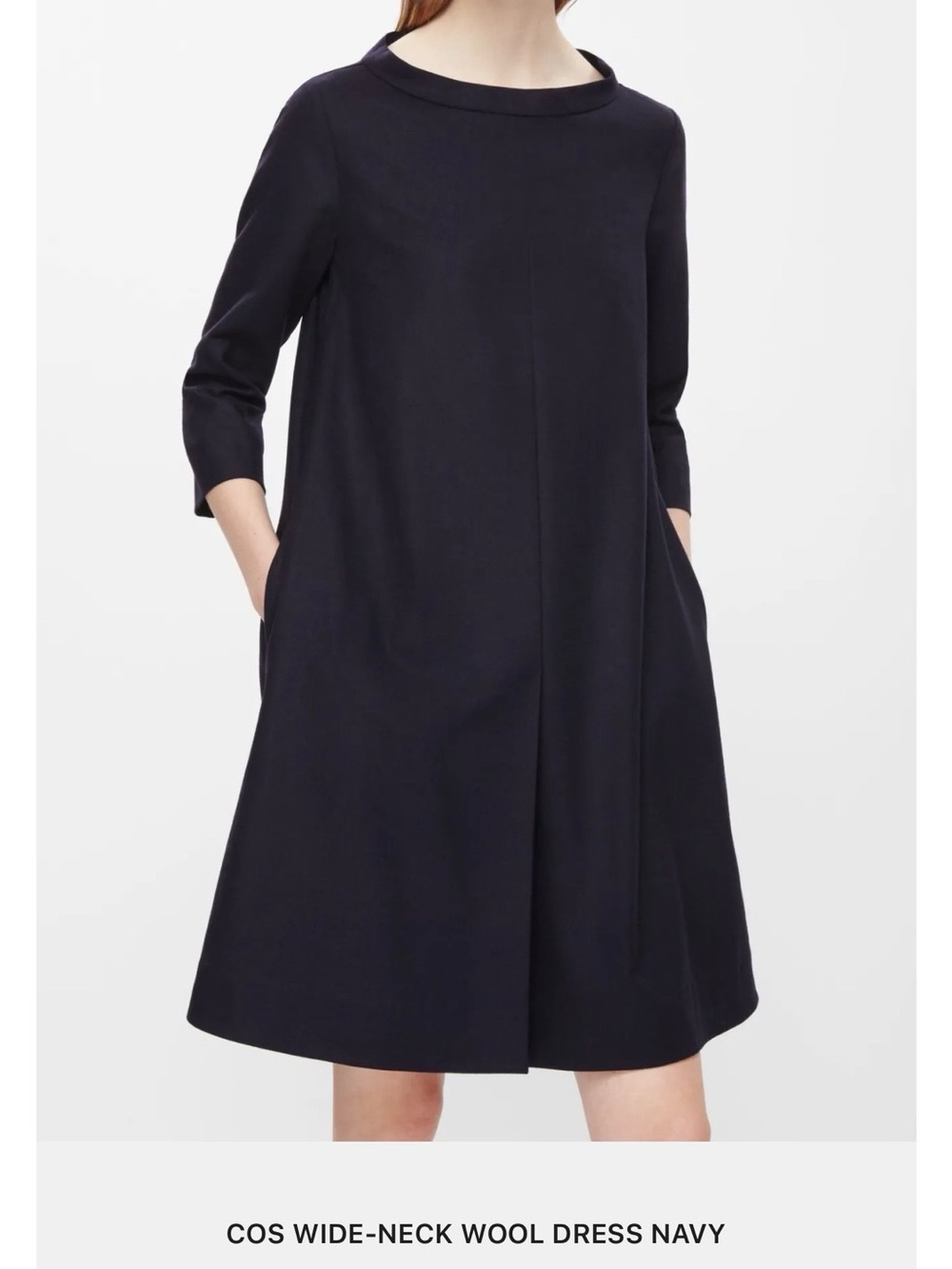 COS Navy Wide-Neck A-Line Wool Dress